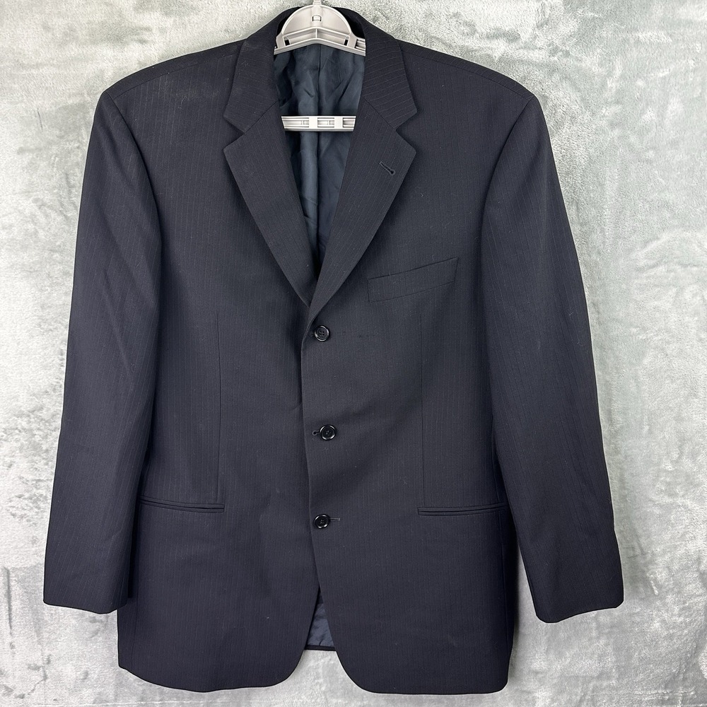 Hugo Boss Saks Fifth Avenue Mens Black Pinstripe Blazer Jacket 42R Super 100